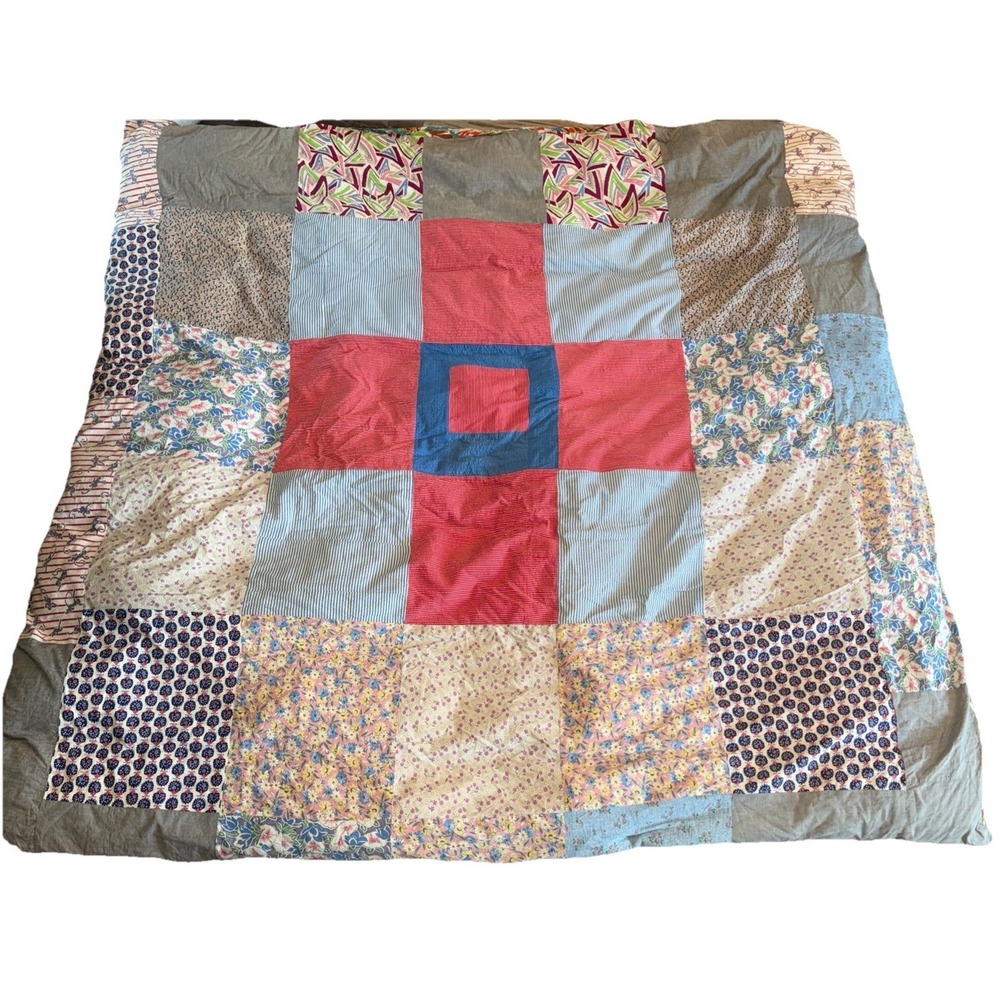 Vintage Handmade Patchwork Duvet Feather Comforter Blanket Cottage Hawaiian